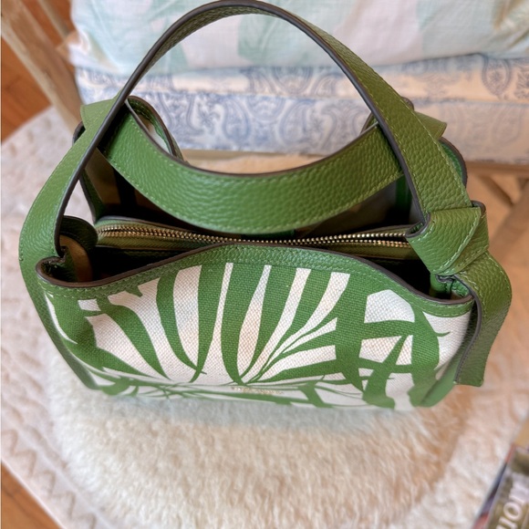 KATE SPADE Knott Palm Canvas Medium Crossbody Tote Tropical Green Leather NWT - Picture 7 of 11